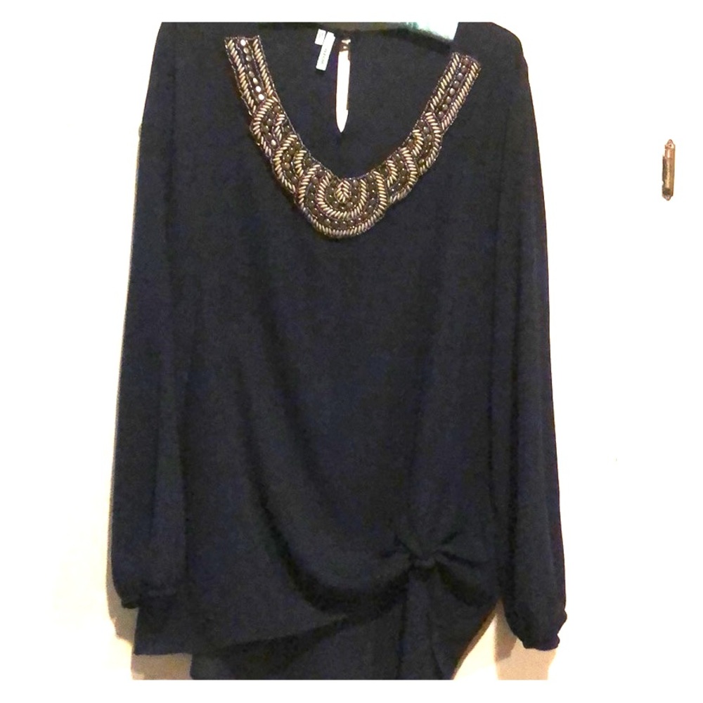 Dressy navy top with beaded neck